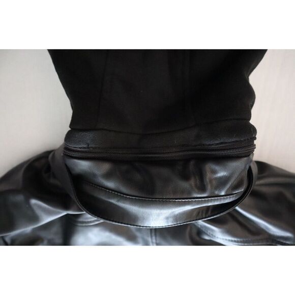 GUESS Men's Sz S Jet Black Faux-Leather Detachable-Hood Motorcycle Jacket - Picture 7 of 13